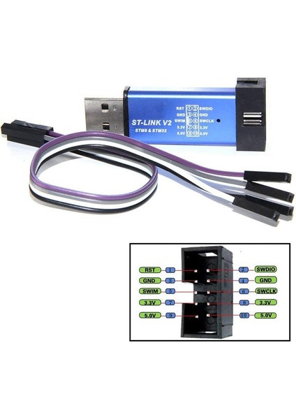 St Link V2 Mini Stm8 STM32 Simülatörü Kapaklı Dupont Kablosu ile Programlayıcı Programlamayı Indirin (Rastgele Renk) (Yurt Dışından)
