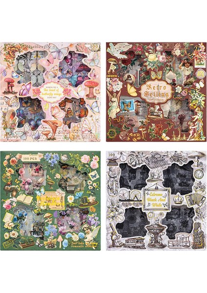 100 Yaprak Vintage Kelebek Bitki Çiçek Scrapbook Çıkartmaları Hurda Günlük Malzemeleri Için, Aşırı Siyah ve Beyaz (Yurt Dışından) fırsatları