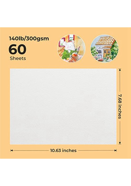 60 Yaprak Suluboya Kağıdı, Soğuk Pres %50 Pamuk ve 140 Lb / 300 Gsm Asitsiz Toplu Beyaz Kağıt (10,63 x 7,68 Inç) (Yurt Dışından) fiyatları