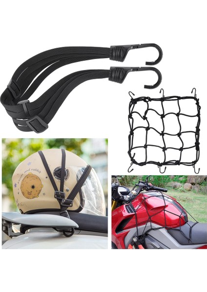 3 Adet Motosiklet Kask Halat Yüksek Geri Çekilebilir Siyah Bagaj Kask Örgü Elastik Halat Askısı Kargo Ağı ile (Yurt Dışından) indirimleri