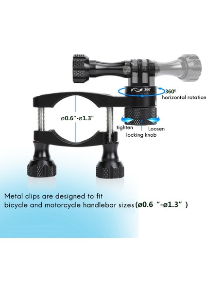 Gopro Sele Borusu Kelepçesi Bisiklet Gidonu Bisiklet Montajı Metal Vidalar +360 Ayarlanabilir Pivot Kolu Go Pro Spor Kamerası A (Yurt Dışından)
