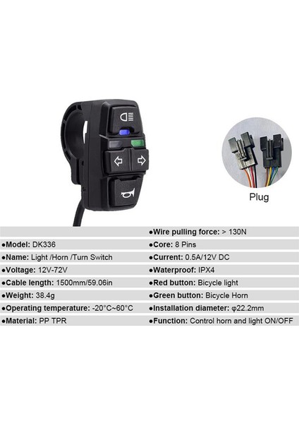 Ebike Anahtarı DK336 QD168 Ön Lamba C-05C Arka Lamba Sm Fişi Uyarı Lambası Dönüş Sinyali Korna Ebike Aksesuarları (Yurt Dışından) fiyatları