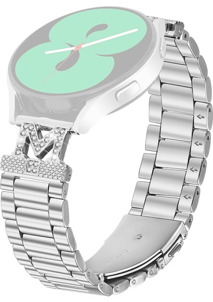 Samsung Galaxy Watch Active2 44MM / 40MM Kayış Rhinestones Dekor 3 Boncuklu Gümüş Paslanmaz Çelik Saat Bandı (Yurt Dışından)