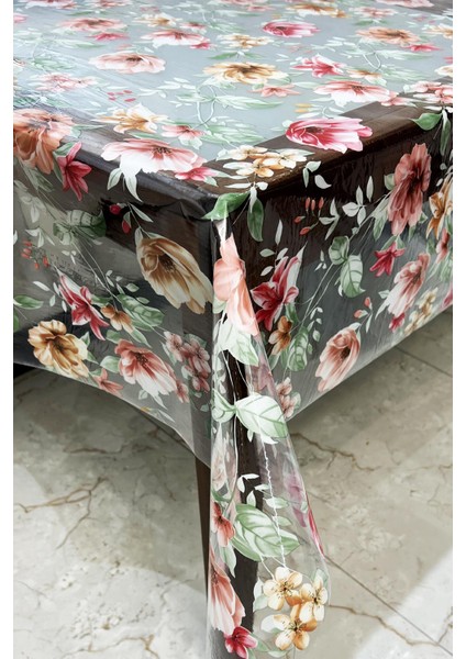 Pvc Şeffaf kendinden desenli Masa Örtüsü çiçek 1186-4