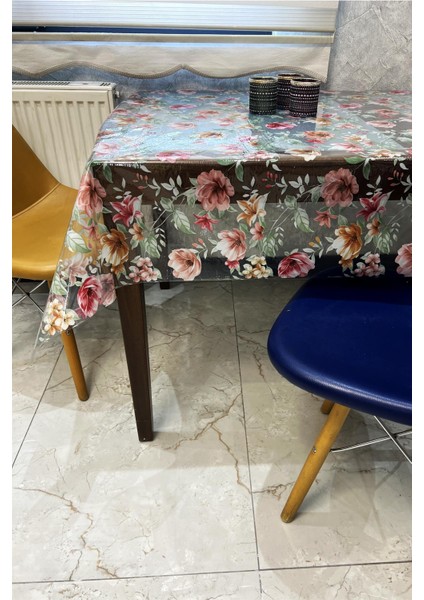 Pvc Şeffaf kendinden desenli Masa Örtüsü çiçek 1186-4