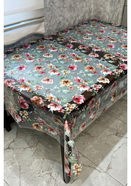 Pvc Şeffaf kendinden desenli Masa Örtüsü çiçek 1186-4