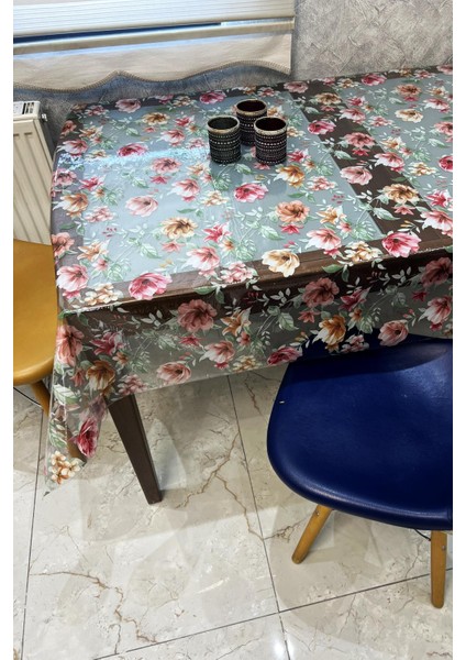 Pvc Şeffaf kendinden desenli Masa Örtüsü çiçek 1186-4