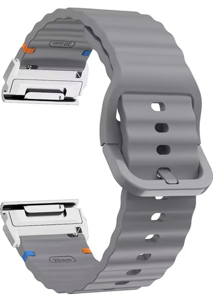 Garmin Fenix 8 51MM / Enduro 3 / Enduro 2 Hızlı Bırakma Dalgalı Doku Silikon Kayış Gümüş Konnektörlü (Yurt Dışından)