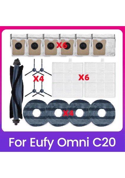 Eufy Omni C20 Robot Süpürge Parçaları Için 21 Adet Ana Fırça Yan Fırça Hepa Filtre Toz Torbası Paspas Bezi Aksesuarları (Yurt Dışından)