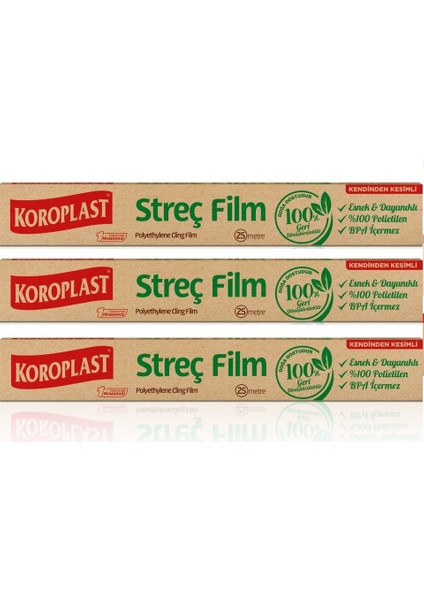 Doğal Streç Film 25 mt x 3 Paket