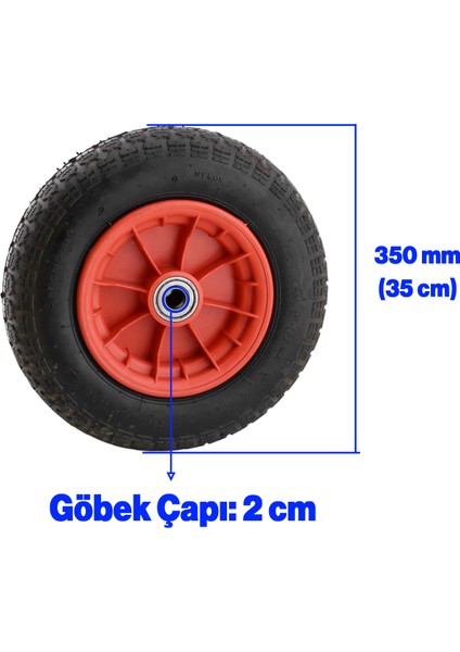 Plastik Jantlı Yük Taşıma Tekeri El Arabası Bilyeli Rulmanlı Havalı Şambrelli 350X70 mm Tekerlek