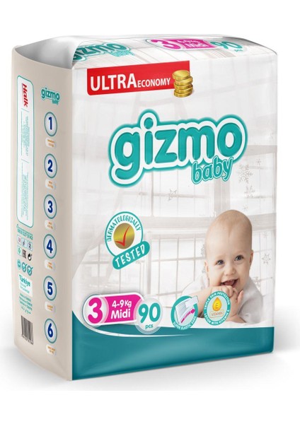 Ultra Midi (4 kg-9 kg) Bebek Bezi 90 Lı