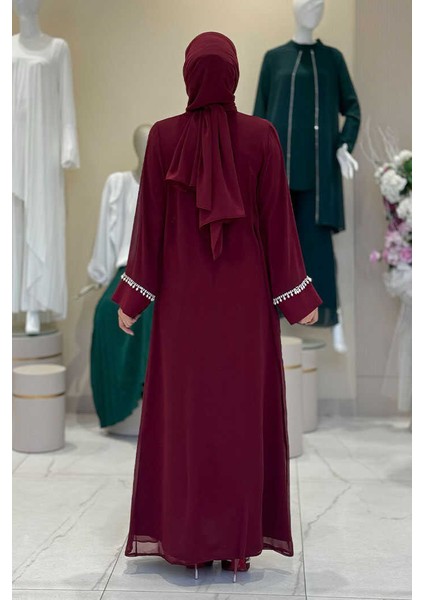 Inci Detaylı Abaya Elbise Takım 8493 Bordo fiyatları