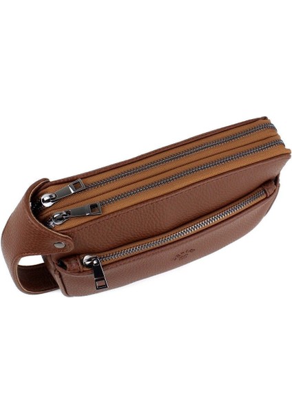 Şık Erkek Çok Bölmeli Deri Günlük Seyahat Portföyü, Taba, Orta Boy indirimleri