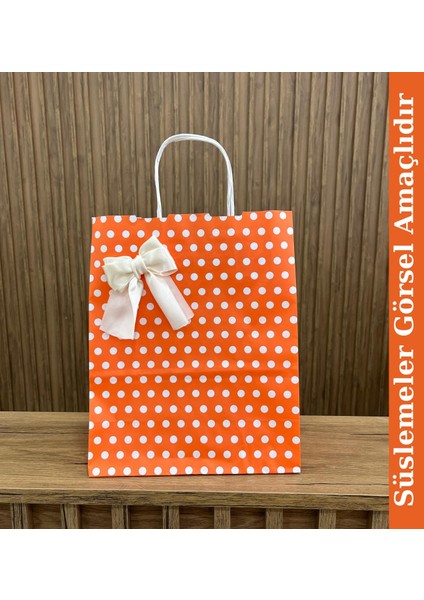 Kraft Burgu Saplı Çanta Turuncu Puantiyeli 25X31X12CM 25adet