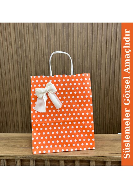 Kraft Burgu Saplı Çanta Turuncu Puantiyeli 25X31X12CM 25adet fiyatları