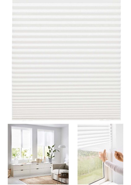 Schottis Katlamalı Stor Perde 90 x 190 cm Gün Işığını Filtreler Şeffaf Kumaş Beyaz KD088