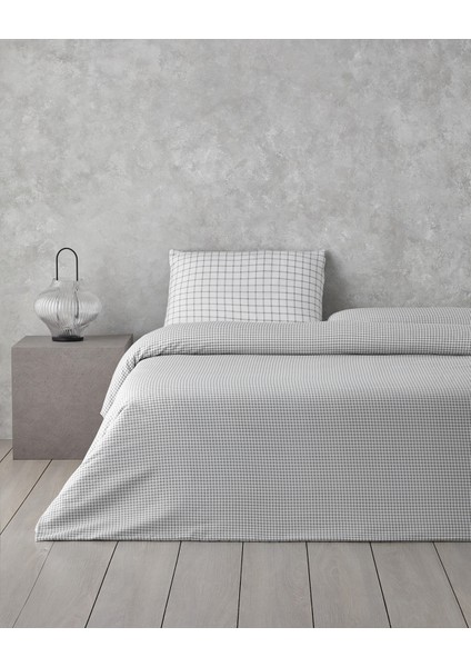 Simple Checks Kolay Ütülenir Tek Kişilik Nevresim Takımı 160 x 220 cm Gri