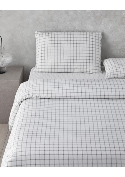 Simple Checks Kolay Ütülenir Tek Kişilik Nevresim Takımı 160 x 220 cm Gri