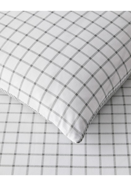 Simple Checks Kolay Ütülenir Tek Kişilik Nevresim Takımı 160 x 220 cm Gri