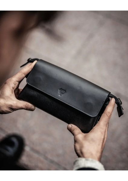 Şık ve kullanışlı erkek el çantası, orta boy, hakiki deri, siyah renk modelleri