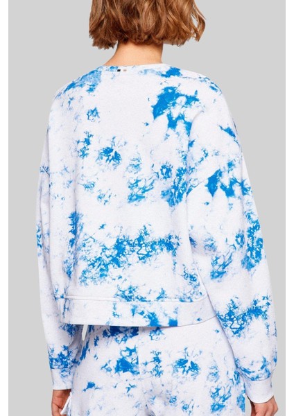 Yuvarlak Yakalı Logolu Batik Desenli Kadın Sweatshirt Lacivert