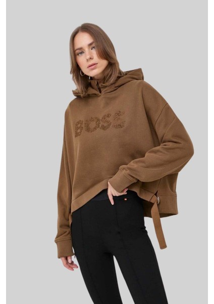 Kapüşonlu Kadın Sweatshirt Kahverengi