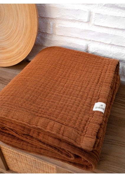 Linen Gauze Koltuk Şalı Kiremit 152 x 203
