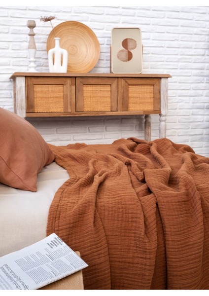 Linen Gauze Koltuk Şalı Kiremit 152 x 203