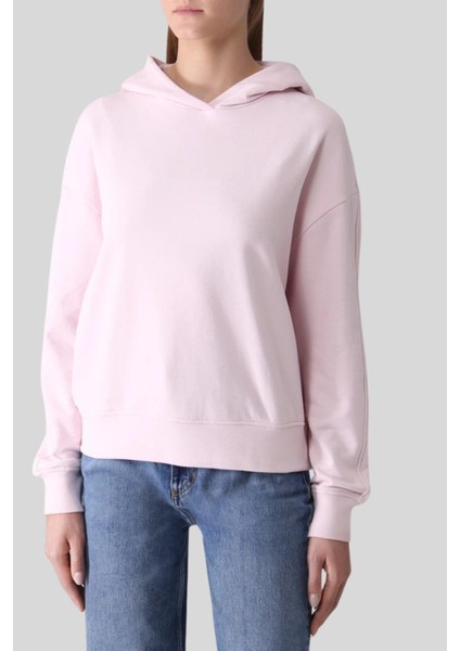 Pamuklu Kapüşonlu Kadın Sweatshirt Pembe