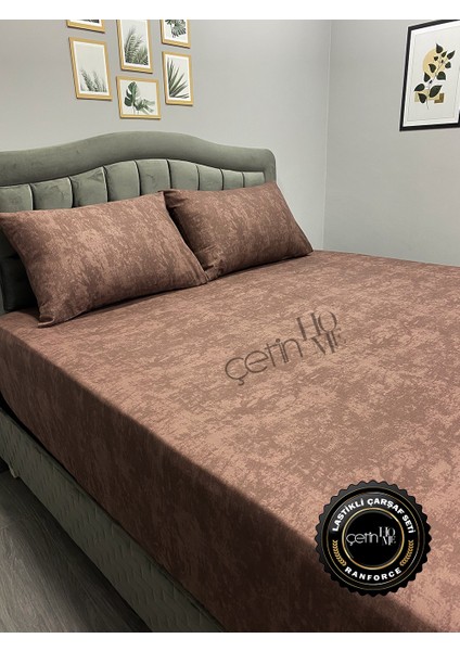 Kumaş Lastikli Çarşaf Seti Çift Kişilik ve Battal Boy Gölge Çikolata 180 x 200 indirimleri