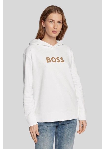 Baskılı Kapüşonlu Kadın Sweatshirt Beyaz