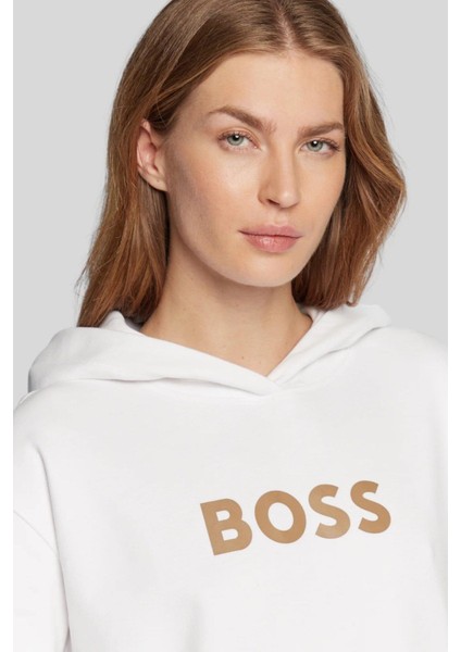 Baskılı Kapüşonlu Kadın Sweatshirt Beyaz