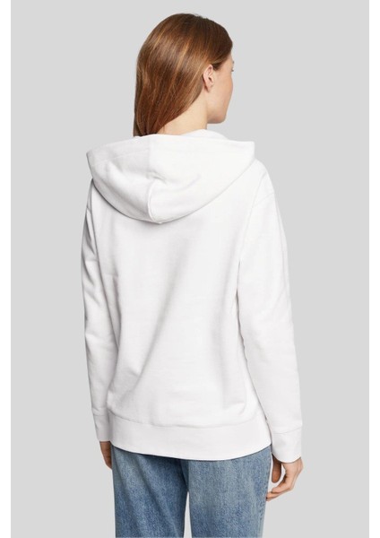 Baskılı Kapüşonlu Kadın Sweatshirt Beyaz