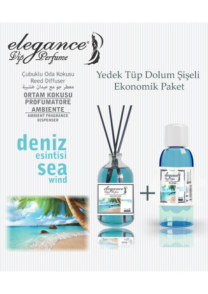 Elegance Vip Perfume Deniz Esintisi 110 ml - Çubuklu Oda & Ortam Kokusu + Yedek Tüp Dolum Şişe