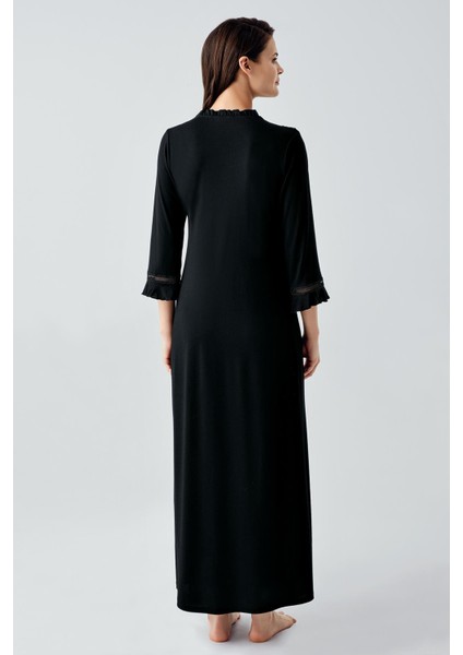 Dantelli Düğmeli Uzun Kollu Esnek Viskoz Gecelik 17110 modelleri