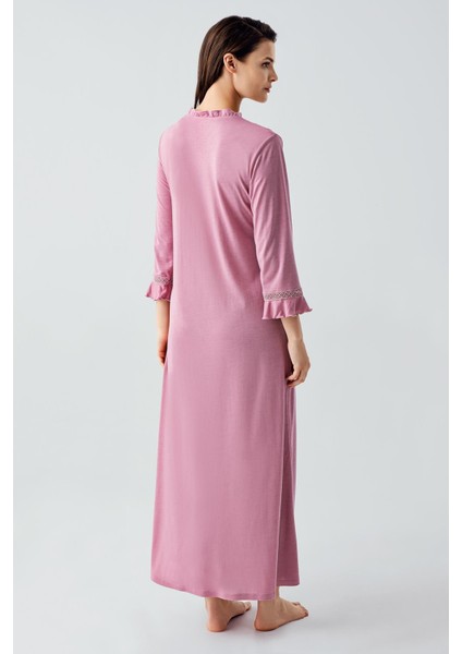 Dantelli Düğmeli Uzun Kollu Esnek Viskoz Gecelik 17110 modelleri