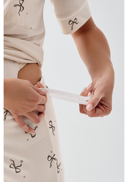 Fiyonk Desenli Düğmeli Kısa Kollu Esnek Viskoz Hamile Pijama Takım 17207 fırsatları