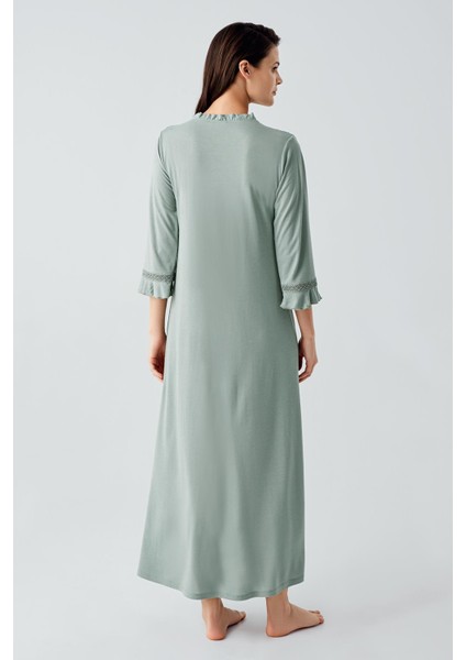 Dantelli Düğmeli Uzun Kollu Esnek Viskoz Gecelik 17110 modelleri