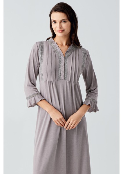 Dantelli Düğmeli Uzun Kollu Esnek Viskoz Gecelik 17110 fiyatları