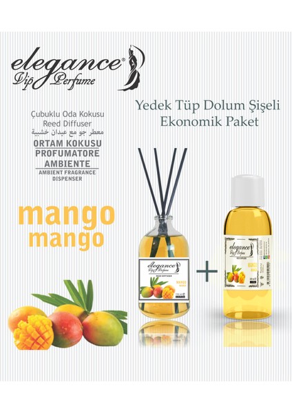 Elegance Vip Perfume Mango Çubuklu Oda & Ortam Kokusu 110 ml + Yedek Tüp Dolum Şişeli 100 ml