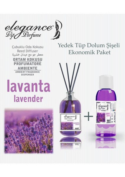 Elegance Vip Perfume Lavanta 110 ml - Çubuklu Oda & Ortam Kokusu + Yedek Tüp Dolum Şişeli