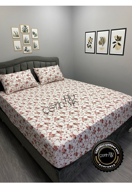 Kumaş Lastikli Çarşaf Seti Çift Kişilik ve Battal Boy Gardenya Kırmızı 160 x 200 modelleri