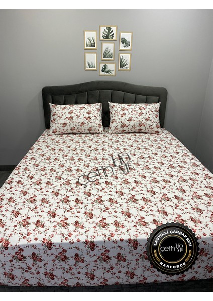 Kumaş Lastikli Çarşaf Seti Çift Kişilik ve Battal Boy Gardenya Kırmızı 160 x 200