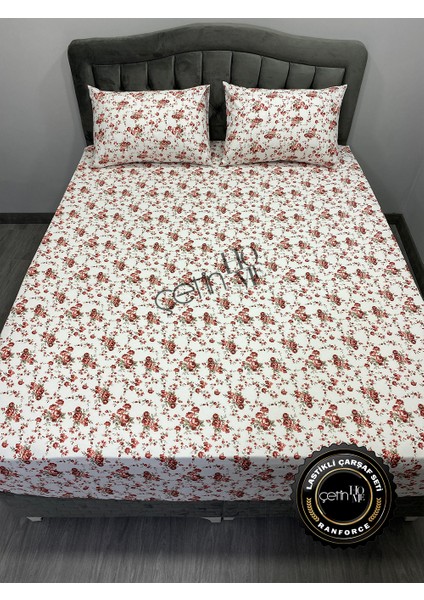 Kumaş Lastikli Çarşaf Seti Çift Kişilik ve Battal Boy Gardenya Kırmızı 160 x 200