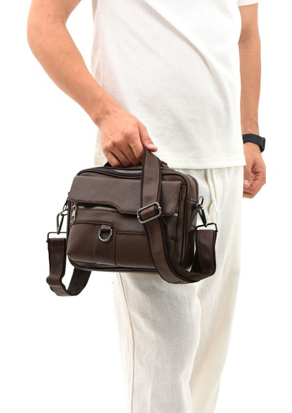 Hakiki deri uzun askılı çapraz ve el çantası, kahverengi, şık ve dayanıklı tasarım