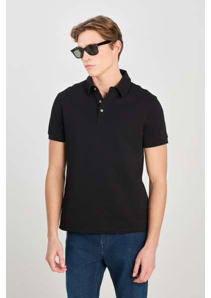 %100 Pamuk Regular Fit Normal Kesim Siyah Polo Yaka Tişört fiyatları