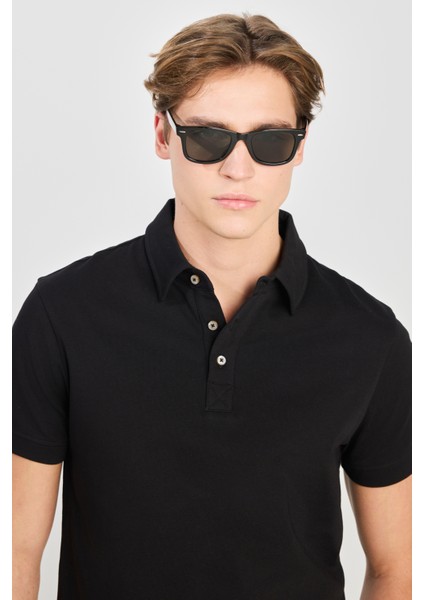 %100 Pamuk Regular Fit Normal Kesim Siyah Polo Yaka Tişört fırsatları