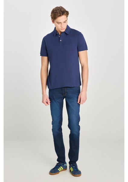 %100 Pamuk Regular Fit Normal Kesim Lacivert Polo Yaka Tişört modelleri