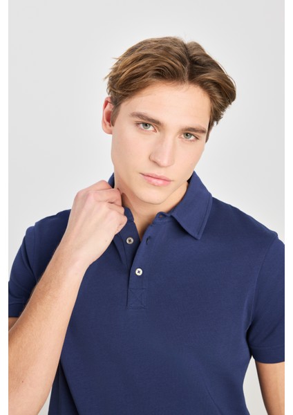 %100 Pamuk Regular Fit Normal Kesim Lacivert Polo Yaka Tişört fırsatları